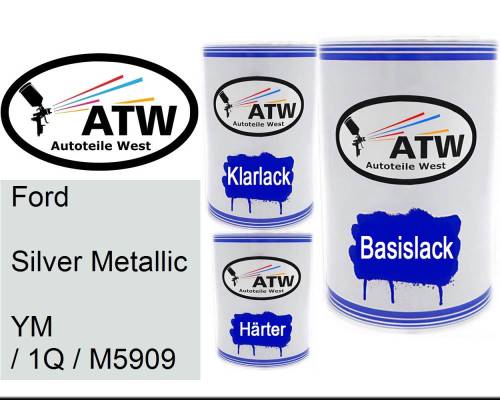 Ford, Silver Metallic, YM / 1Q / M5909: 500ml Lackdose + 500ml Klarlack + 250ml Härter - Set, von ATW Autoteile West.